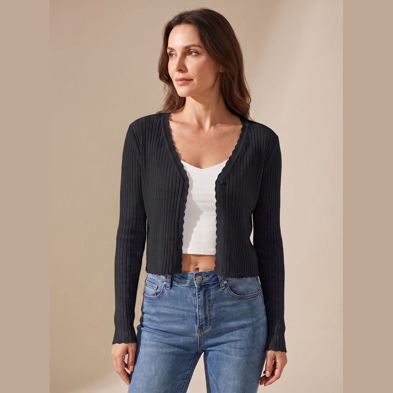 Women's lightweight cropped knit cardigan in black