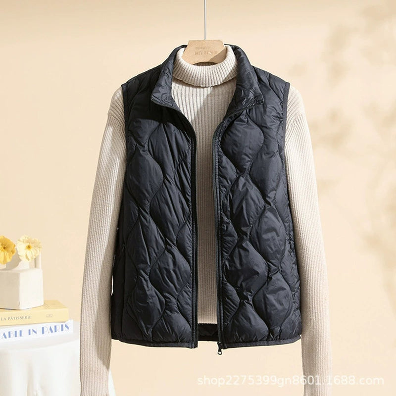 Women's Lightweight Quilted Vest with Stand Collar for Autumn Layering