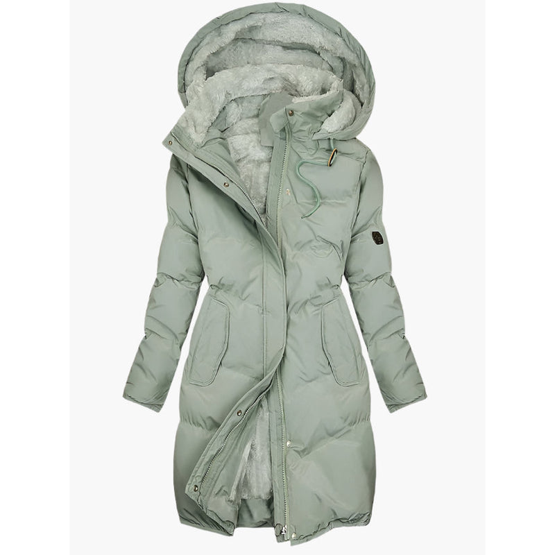 Women's Long Hooded Winter Coat with Faux Fur Trim for Cold Days