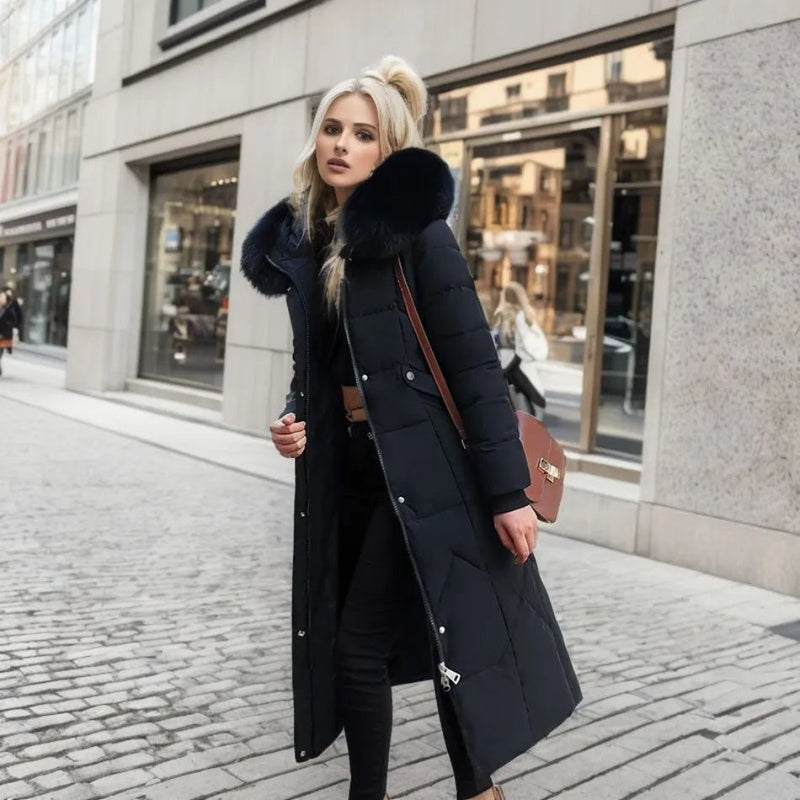 Women's long quilted puffer coat with high collar – view 16