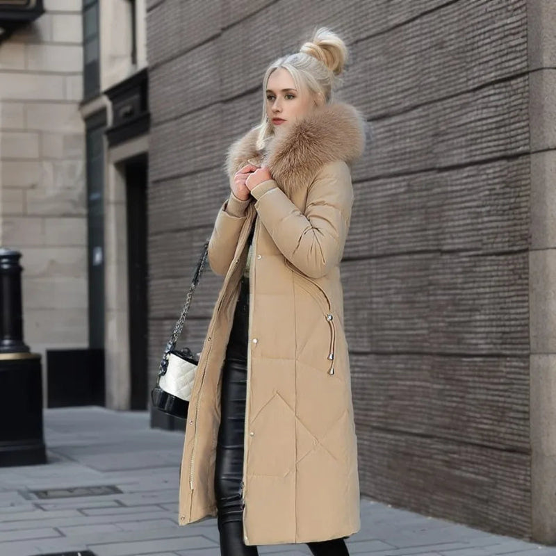 Women's long quilted puffer coat with high collar – view 17