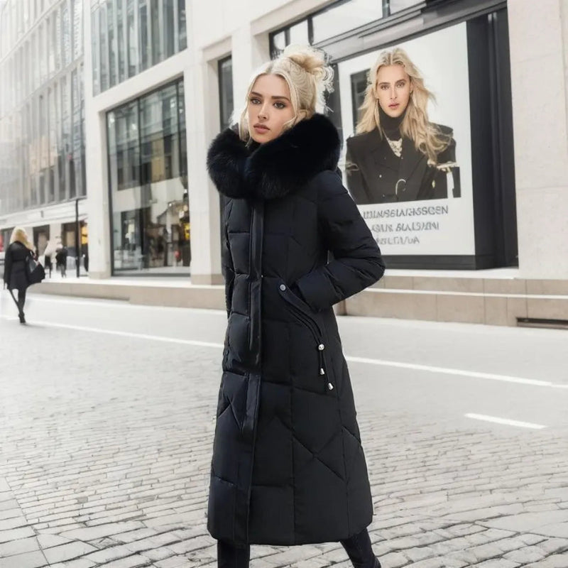 Women's long quilted puffer coat with high collar – view 7