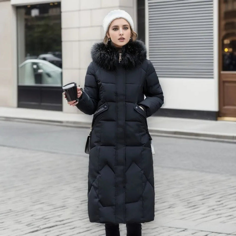 Women's long quilted puffer coat with high collar – view 8