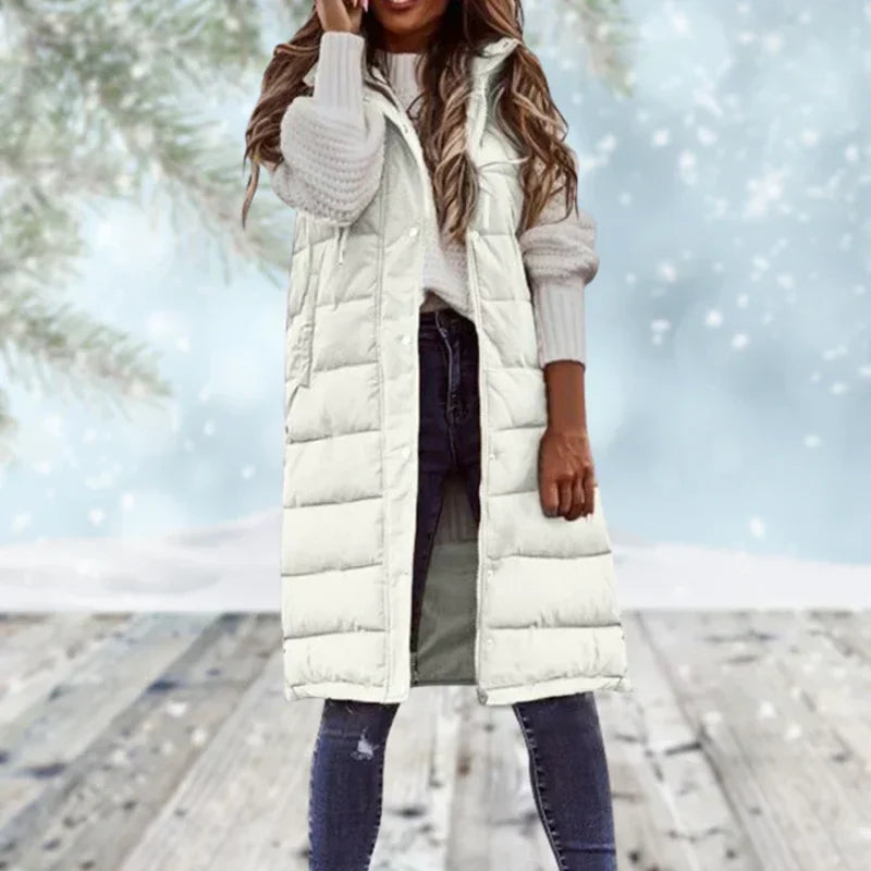 Women's long quilted gilet in white