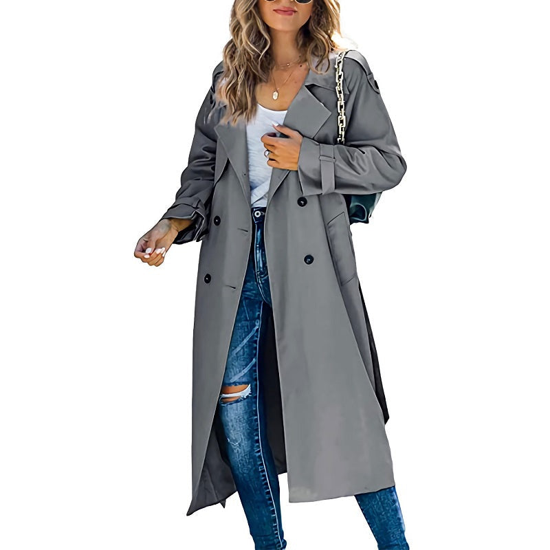Women's long trench coat in grey