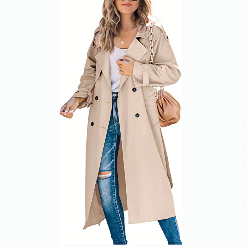 Women's long trench coat in khaki