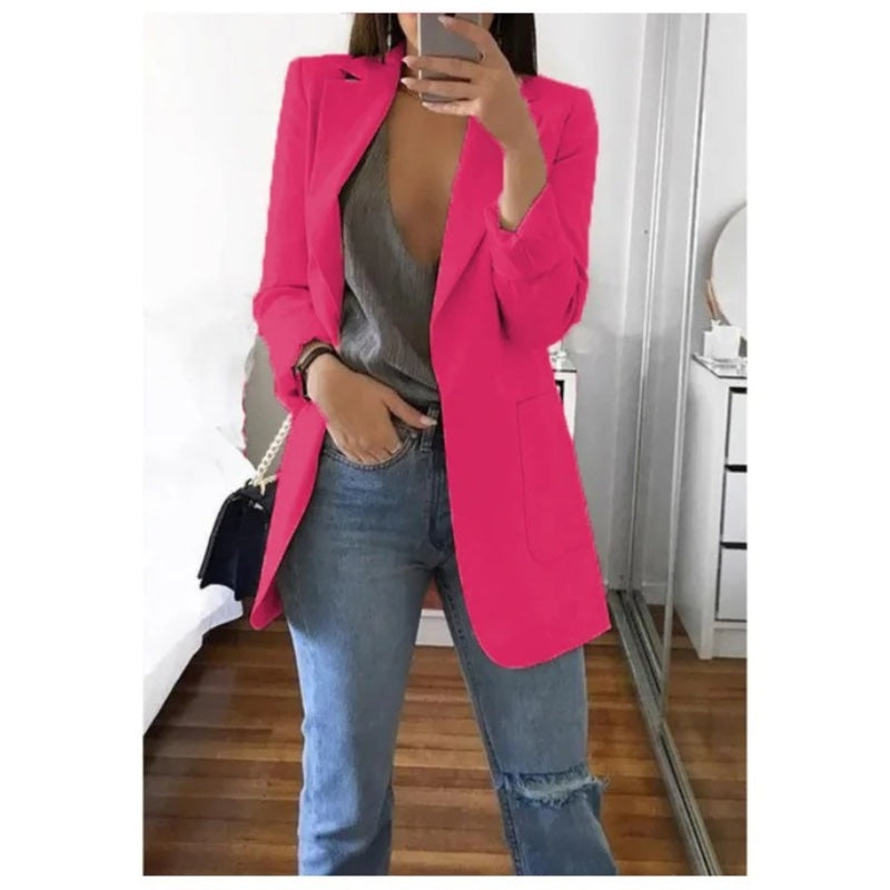 Women's longline blazer with notched lapels in pink