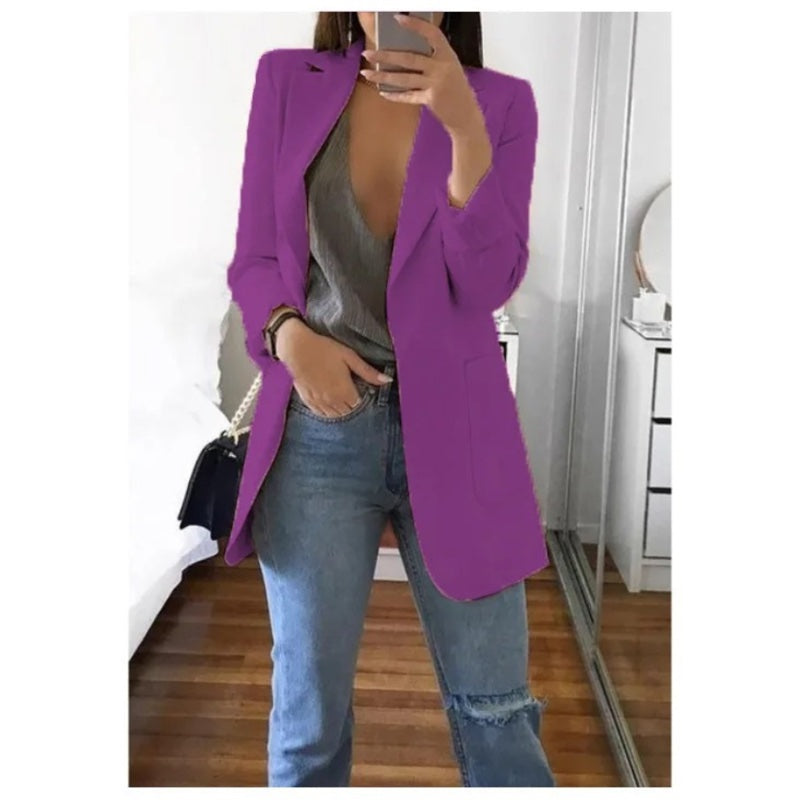 Women's longline blazer with notched lapels in purple