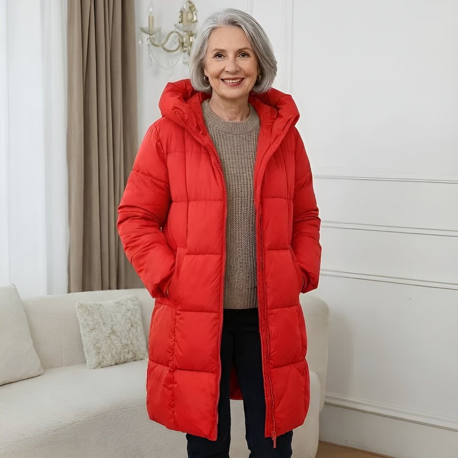 Women's Longline Quilted Puffer Coat with Hood for Cold Winter Days