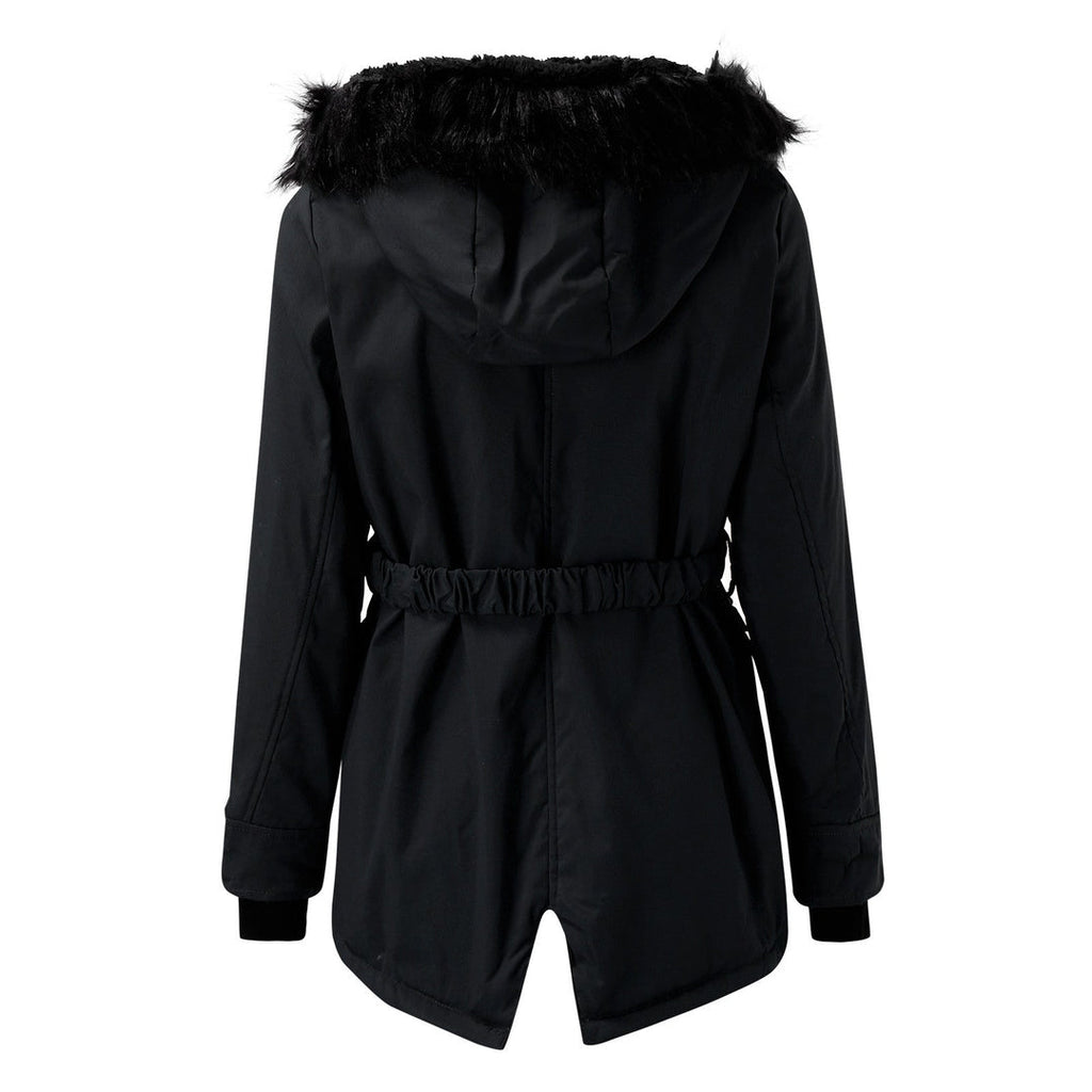 Women's black longline parka – back view