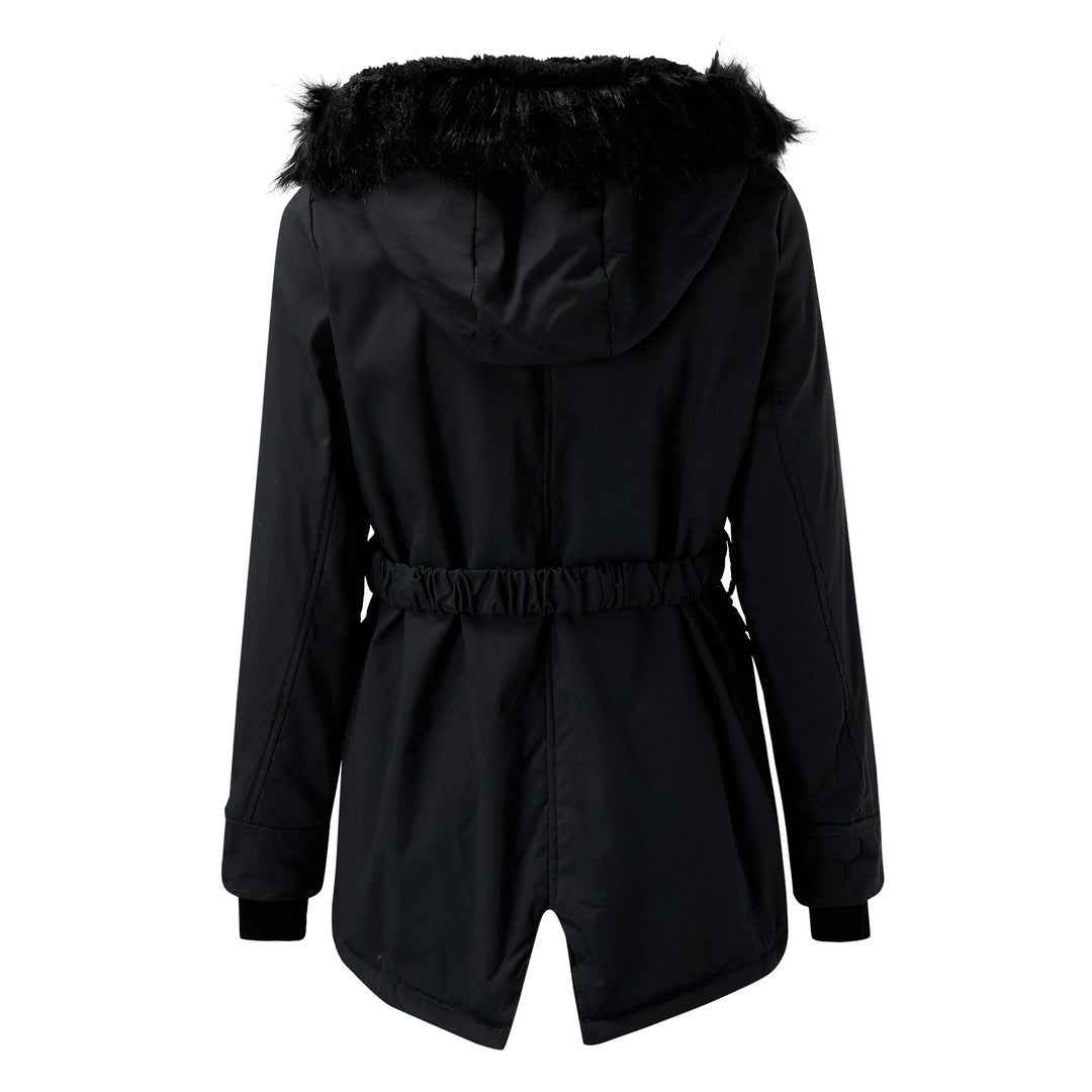 Women's black longline parka – back view