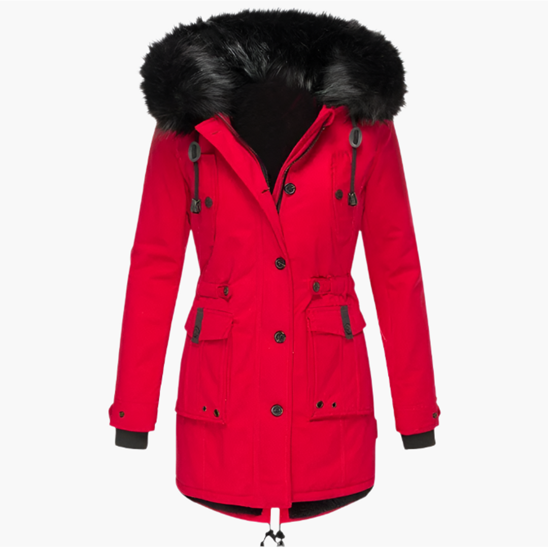 Women's red longline winter parka