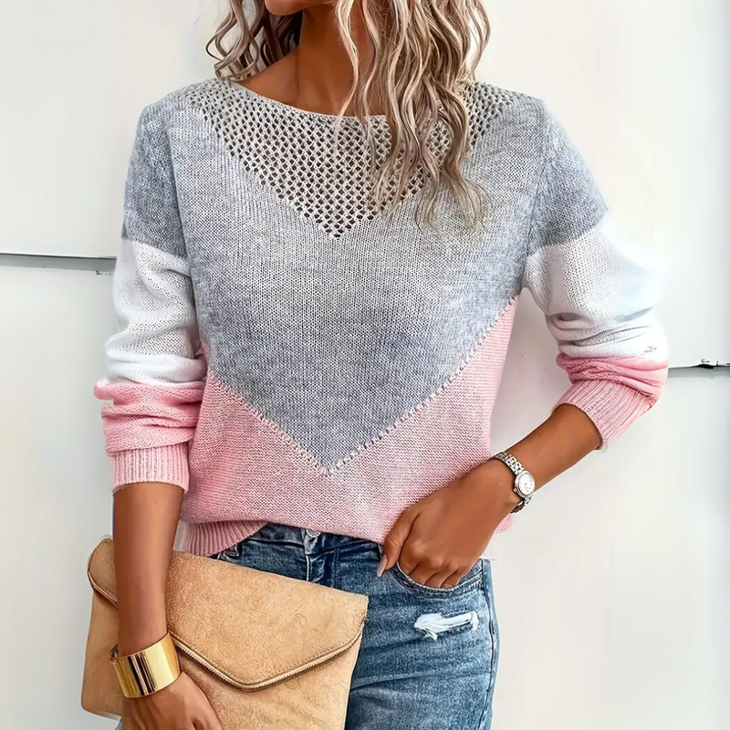 Women's Loose Fit Colour Block Sweater for Everyday Wear