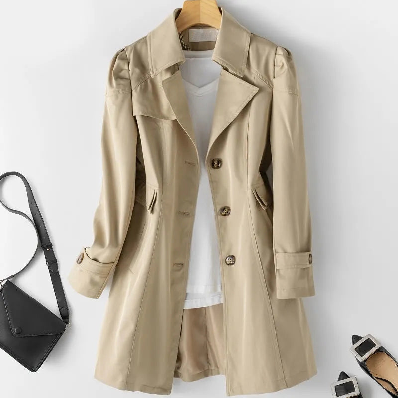 Women's mid-length trench coat in beige