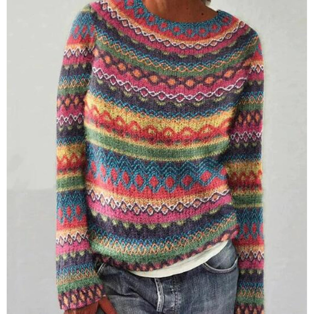Women's rainbow fair isle stripe knit sweater