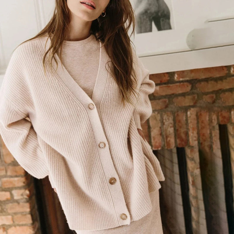 Women's oversized button cardigan in oatmeal