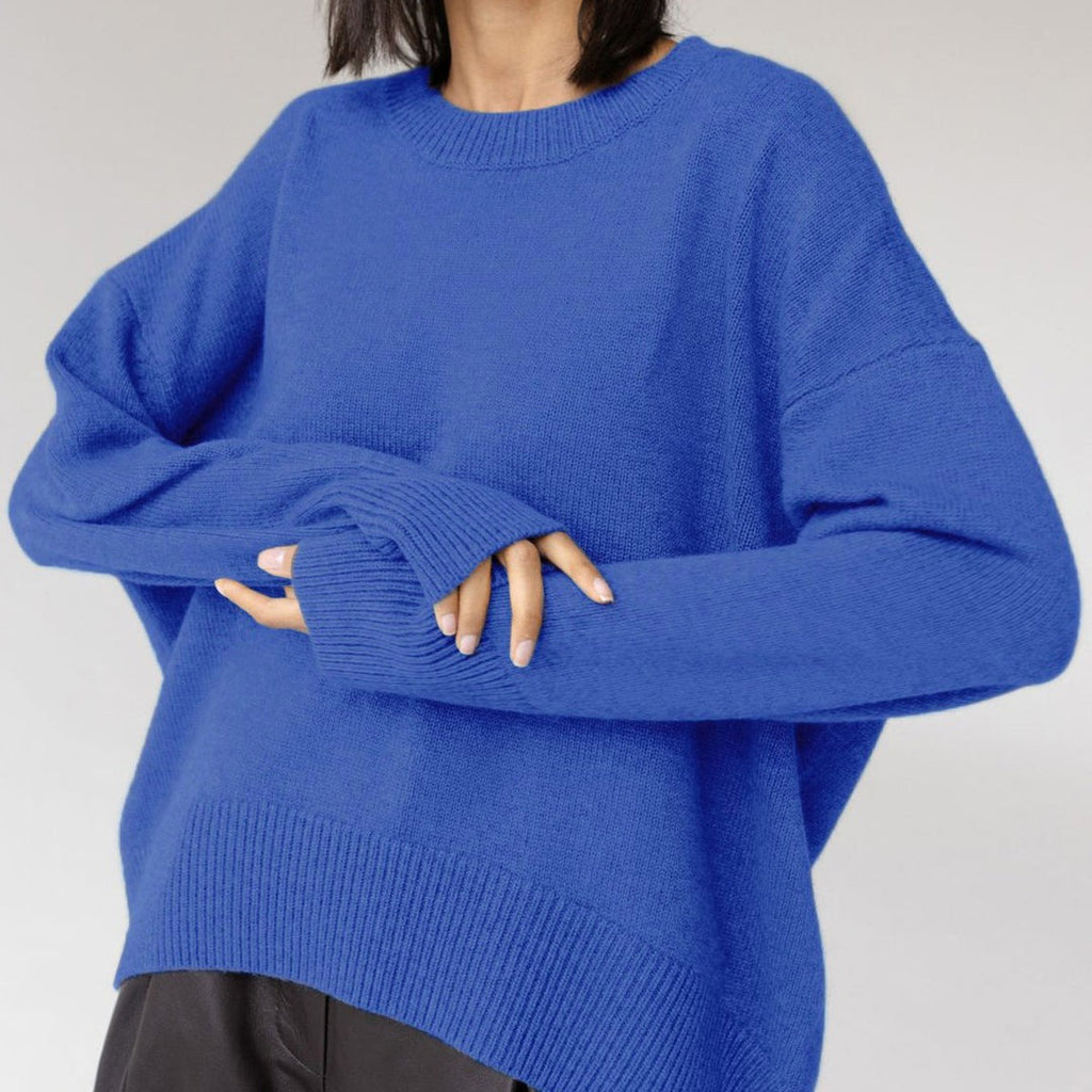 Women's oversized crew neck sweater in royal blue