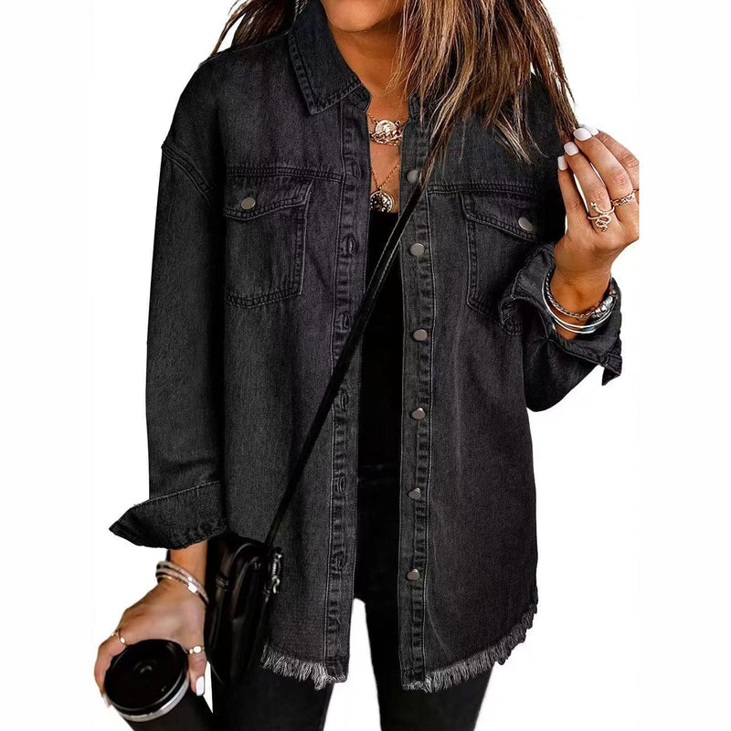 Women's oversized denim shirt jacket in black