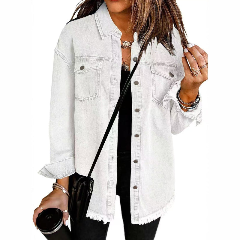 Women's oversized denim shirt jacket in white