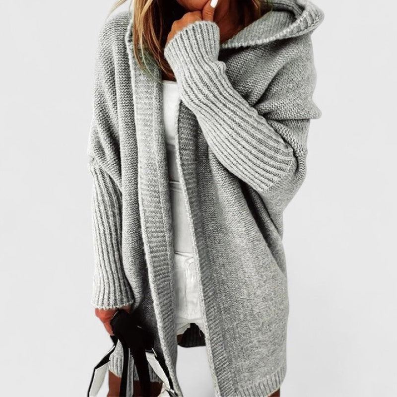 Women's oversized hooded knit cardigan in grey