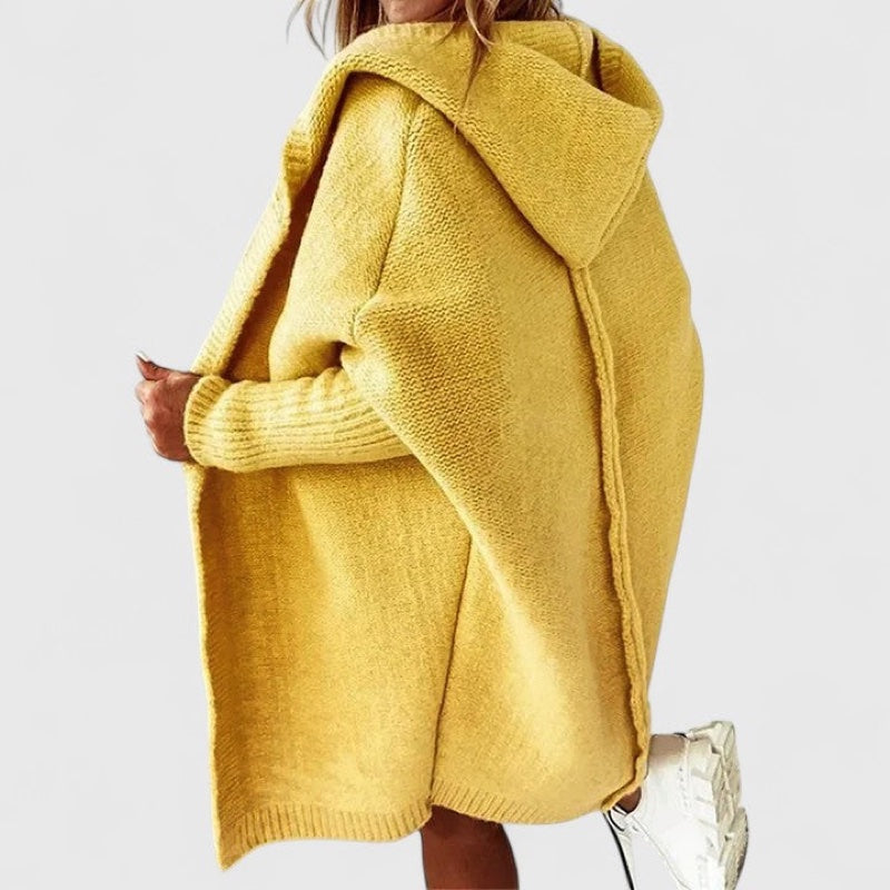 Women's oversized hooded knit cardigan in yellow