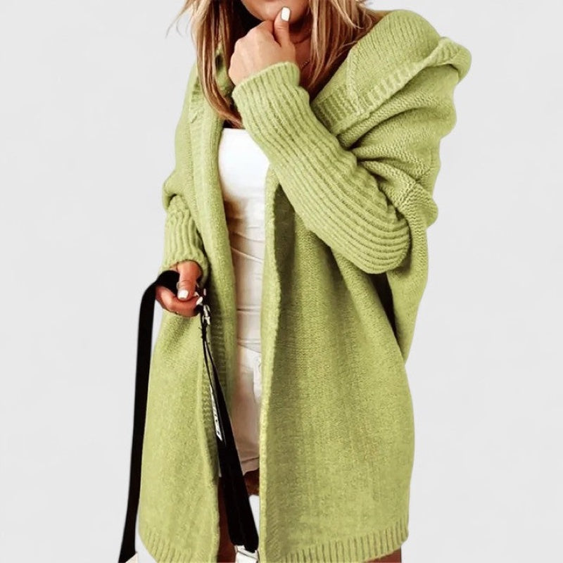 Women's oversized hooded knit cardigan in green