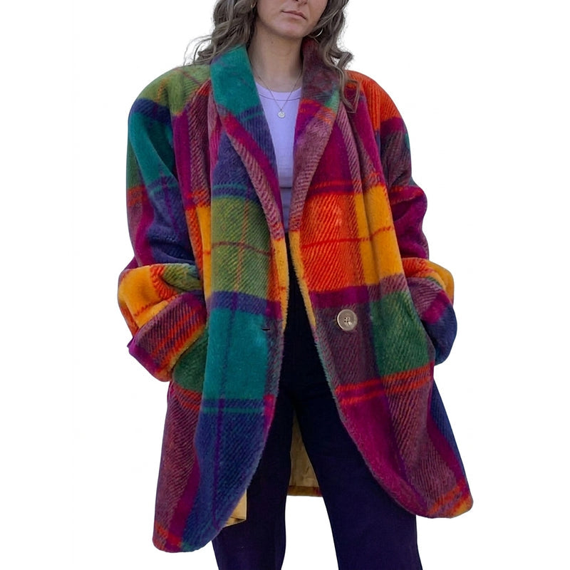 Women's oversized plaid coat in multicolour plaid