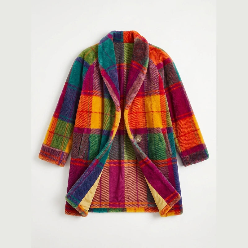 Women's oversized plaid coat – flat front view
