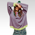 Women's oversized striped sweater in lilac stripe