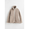 Women's taupe oversized teddy zip jacket – front view