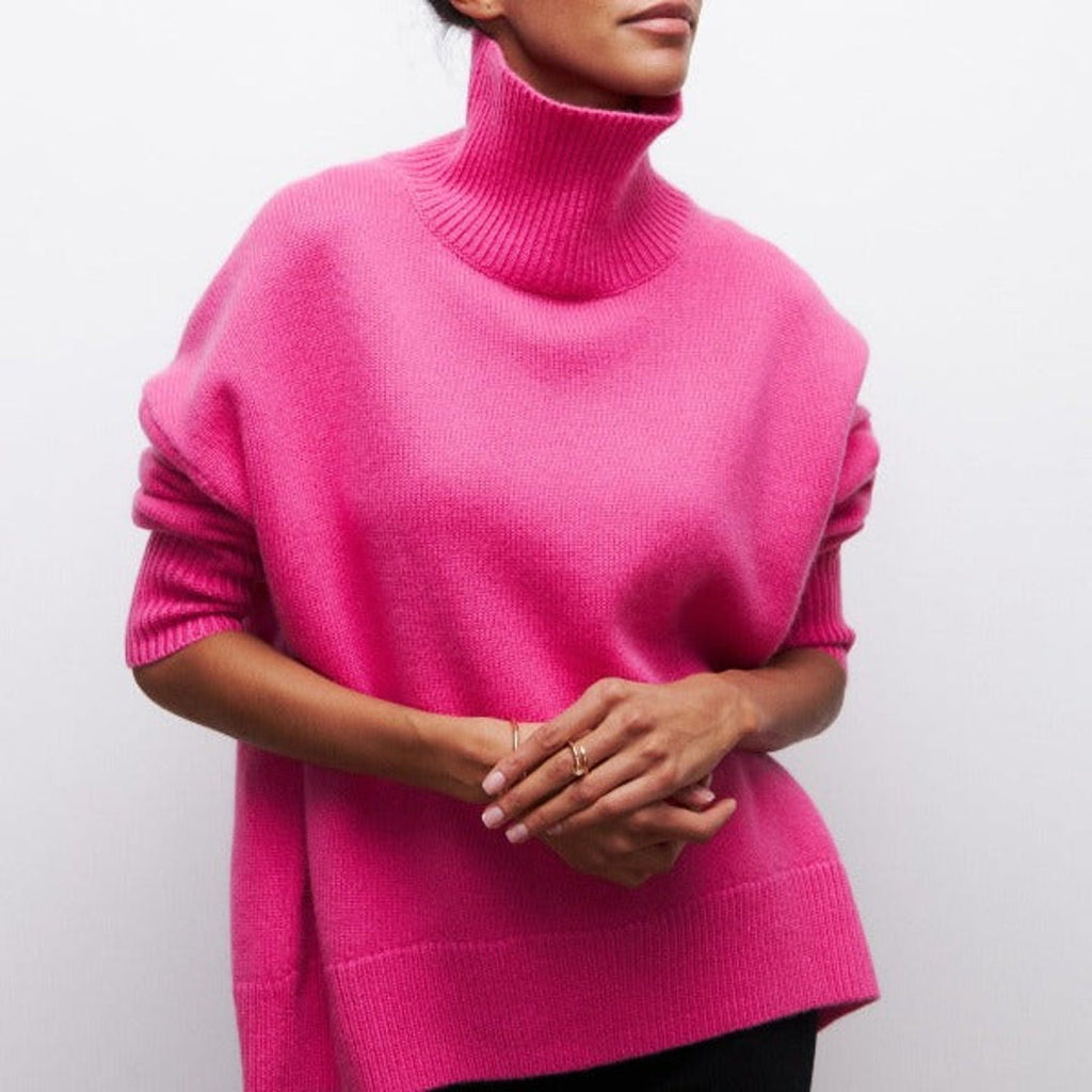 Women's pink oversized turtleneck sweater