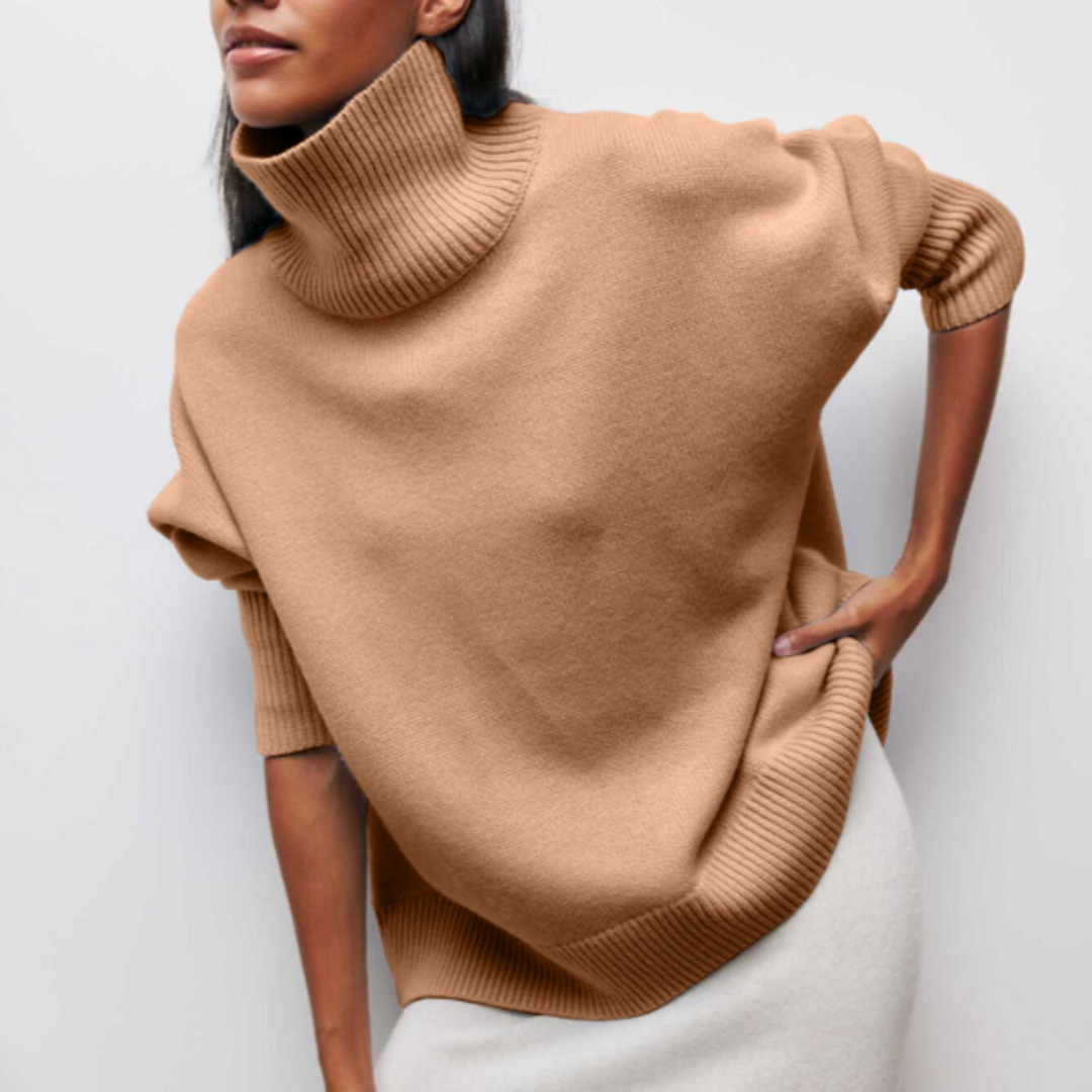 Women's apricot oversized turtleneck sweater