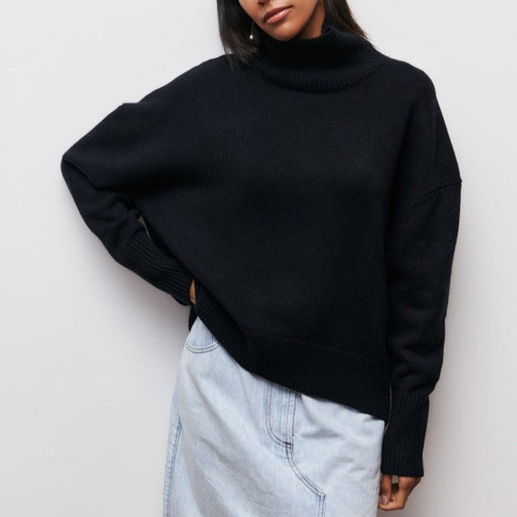 Women's black oversized turtleneck sweater