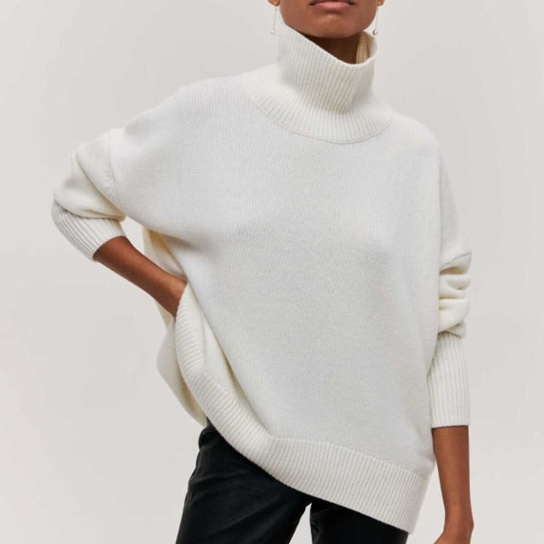 Women's white oversized turtleneck sweater
