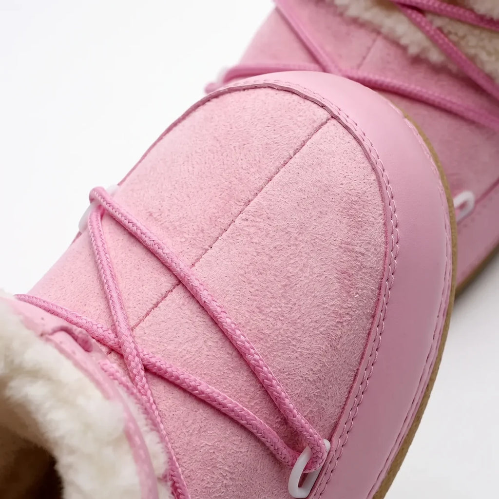 Close-up of the pink snow boot toe and cuff