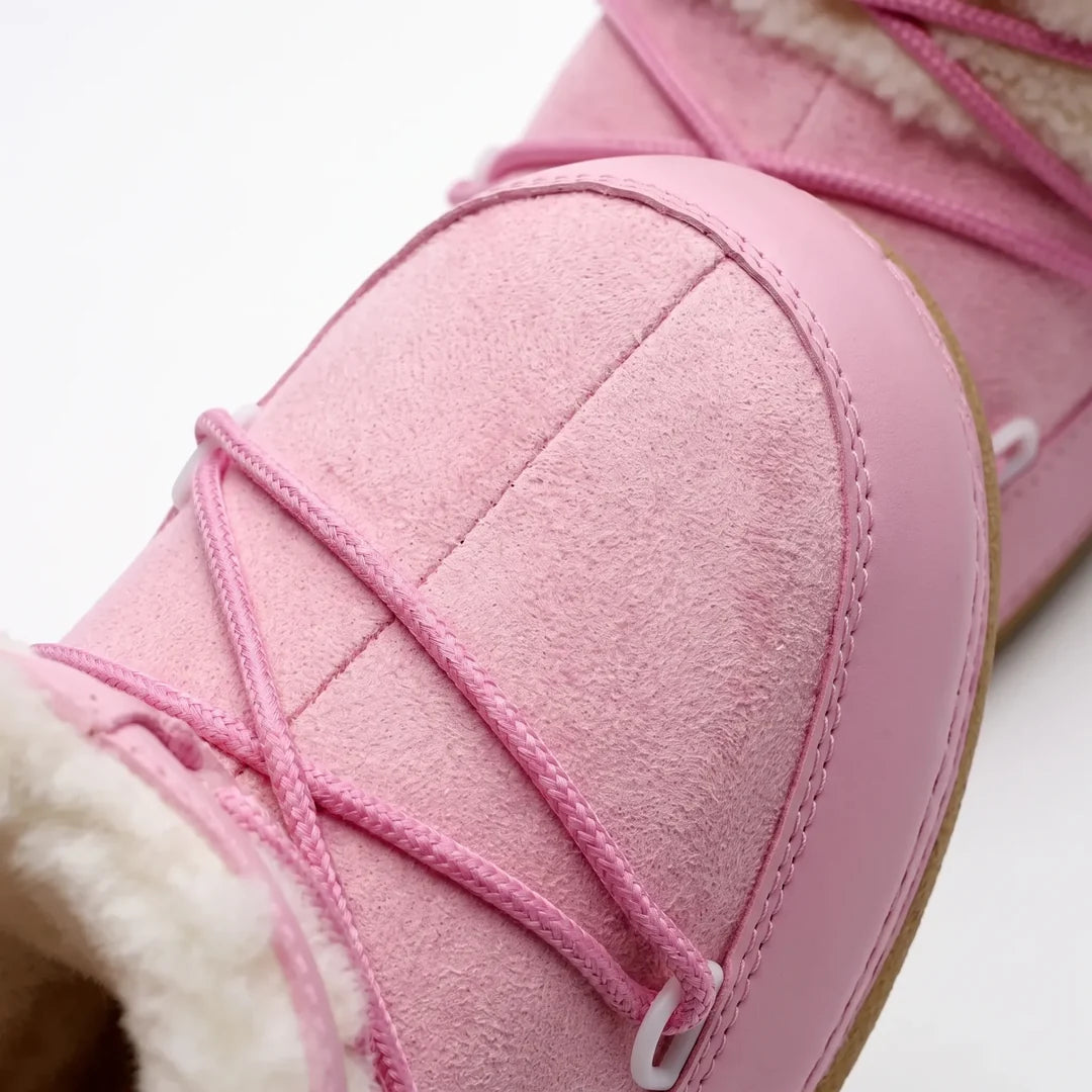 Close-up of the pink snow boot toe and cuff