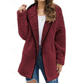 Women's plush hooded jacket in wine red