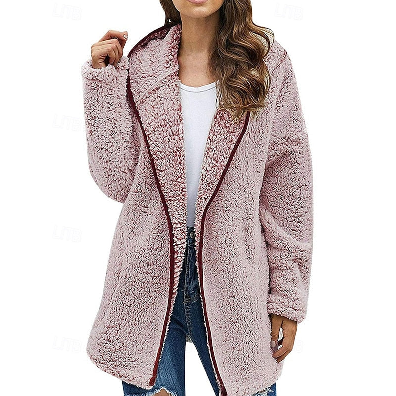Women's plush hooded jacket in pink