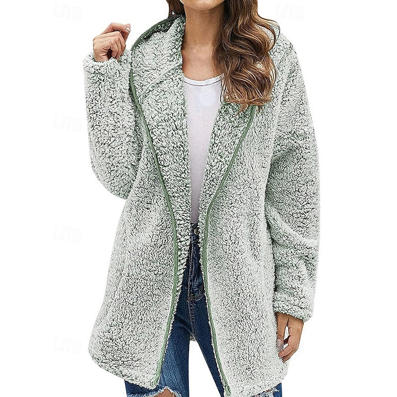 Women's plush hooded jacket in light green