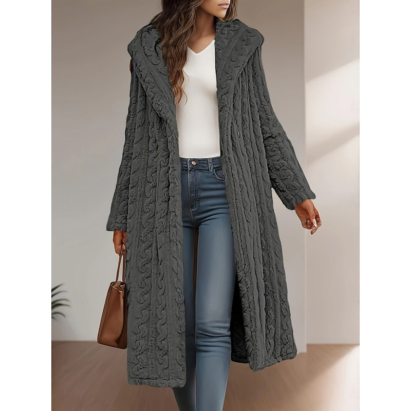 Women's hooded longline coat in grey