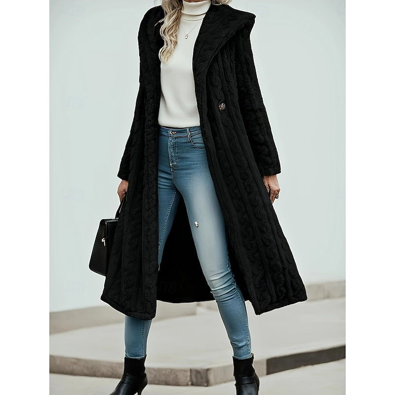 Women's hooded longline coat in black