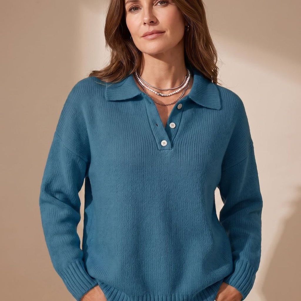 Women's polo collar sweater in teal