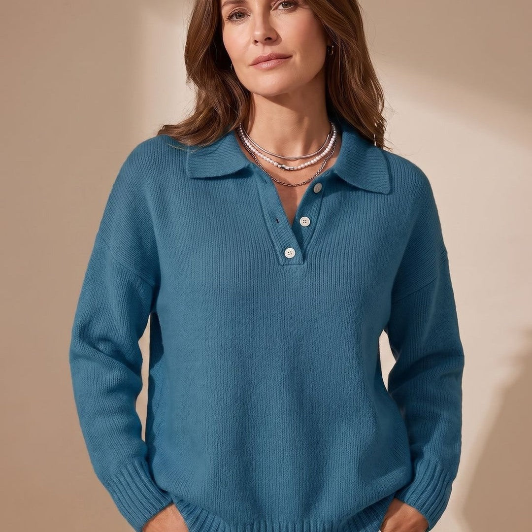 Women's polo collar sweater in teal