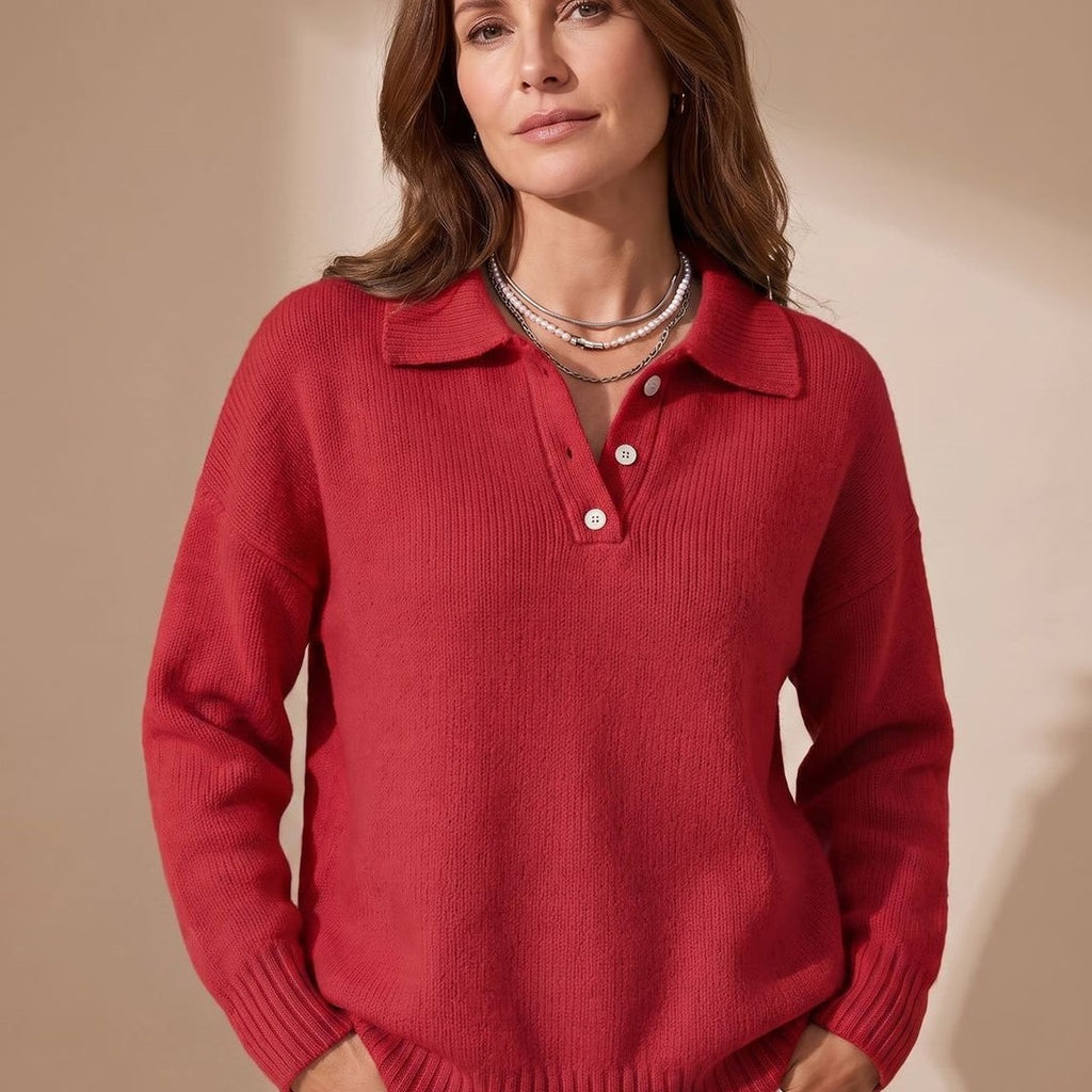 Women's polo collar sweater in red