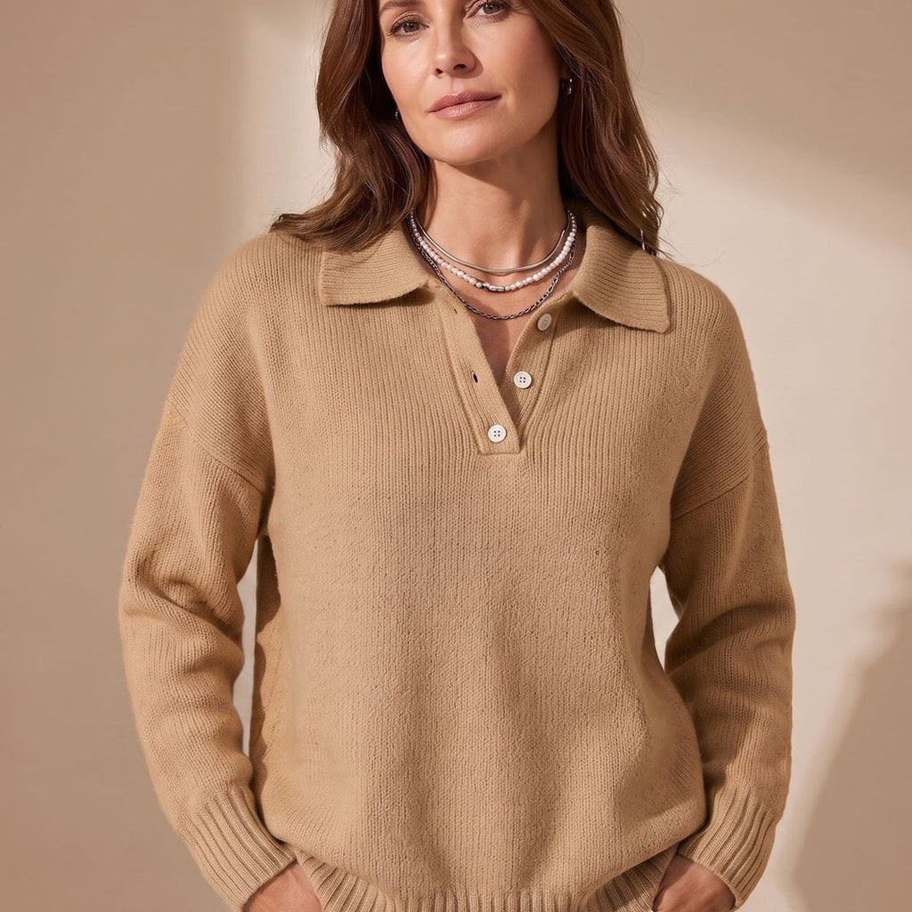 Women's polo collar sweater in camel