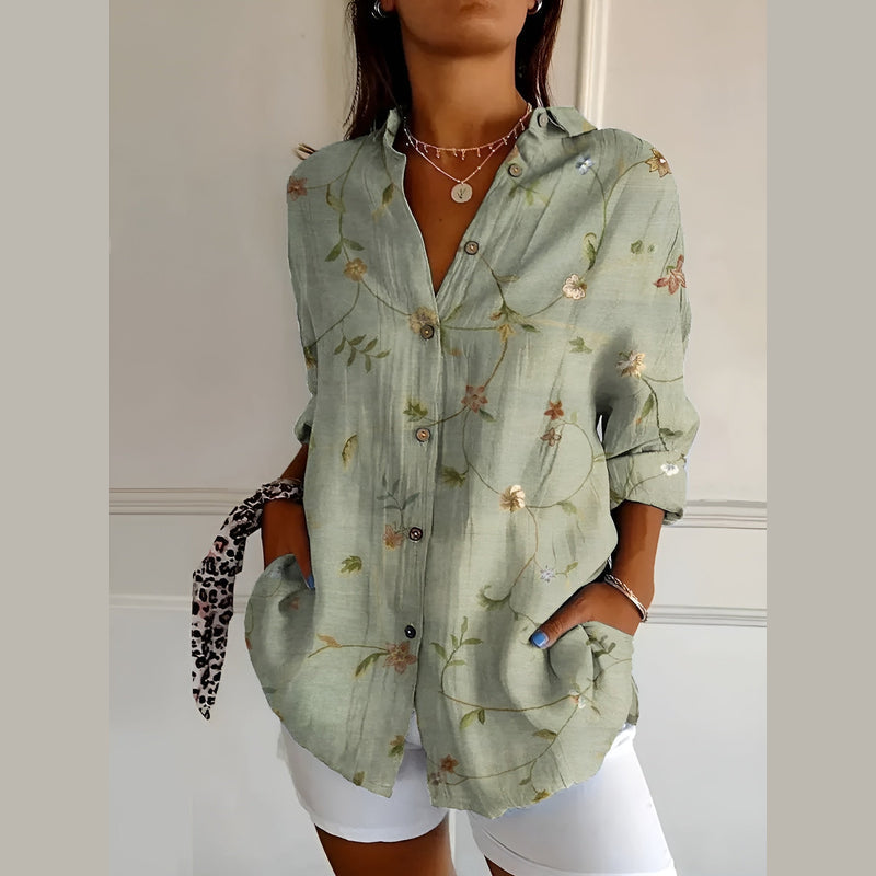 Women's printed shirt blouse in sage print
