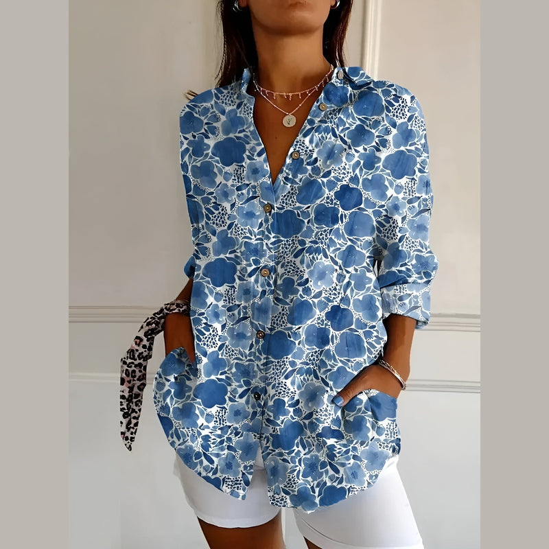 Women's printed shirt blouse in blue floral