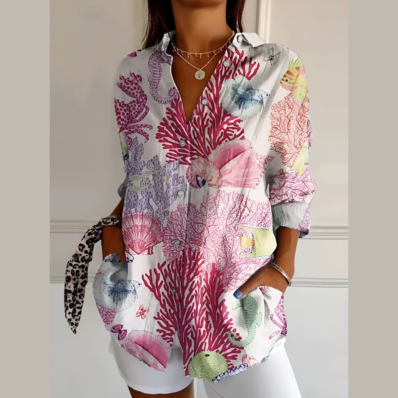 Women's printed shirt blouse in pink paisley