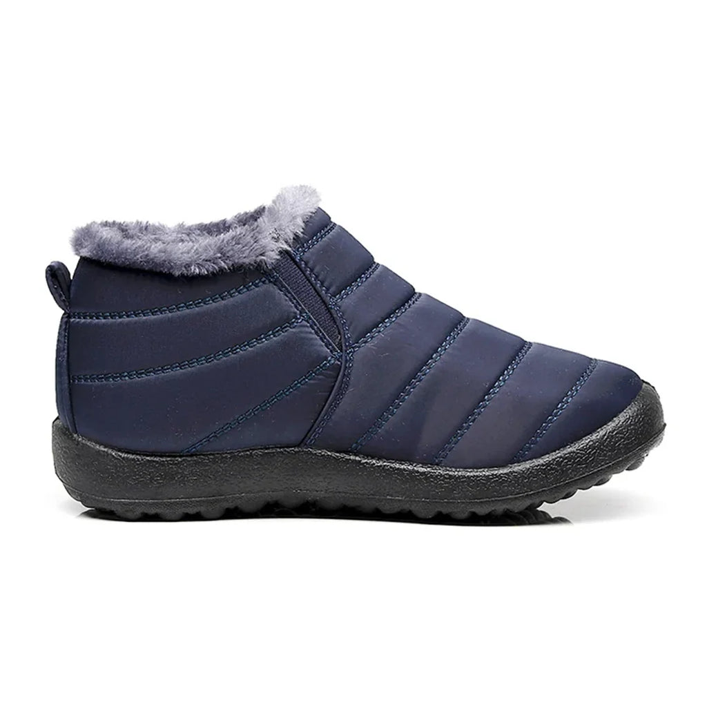 Women's navy quilted ankle boot – side view