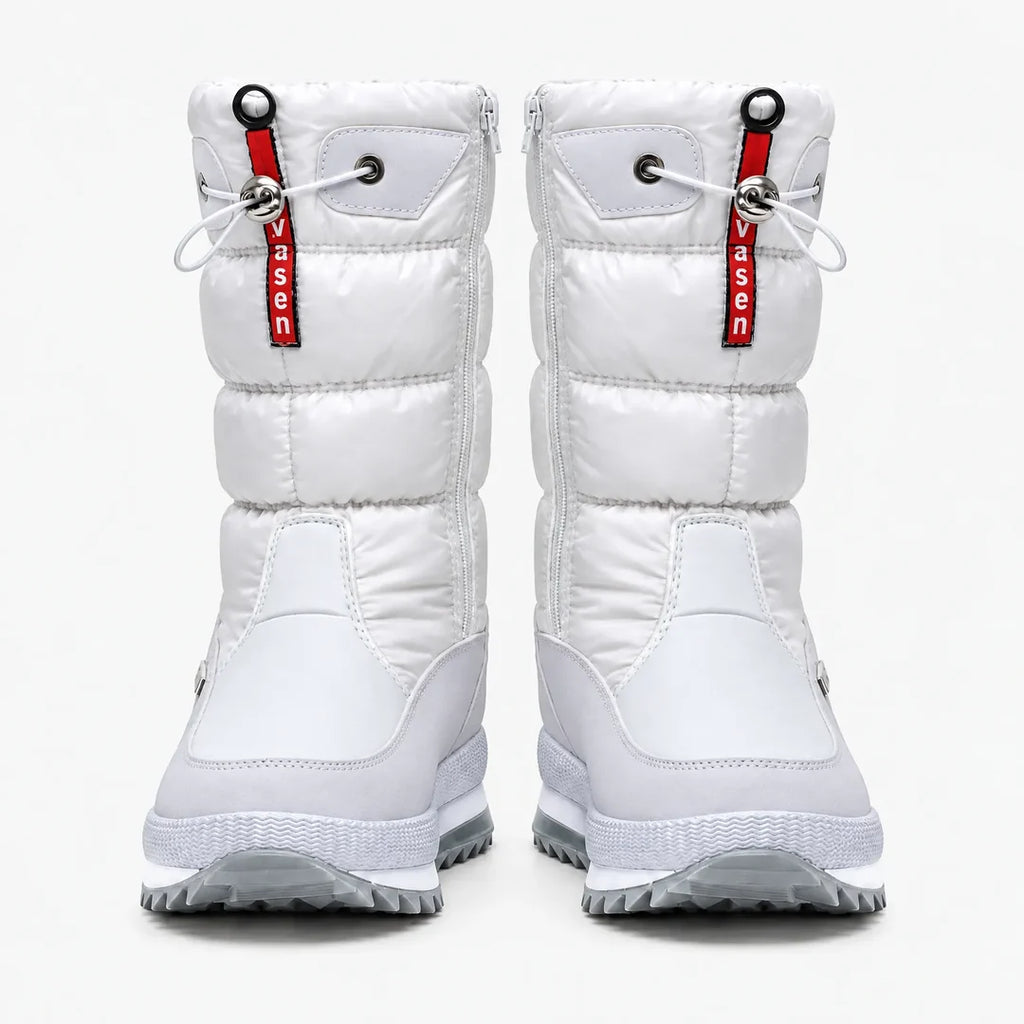 Women's white quilted mid-calf snow boots